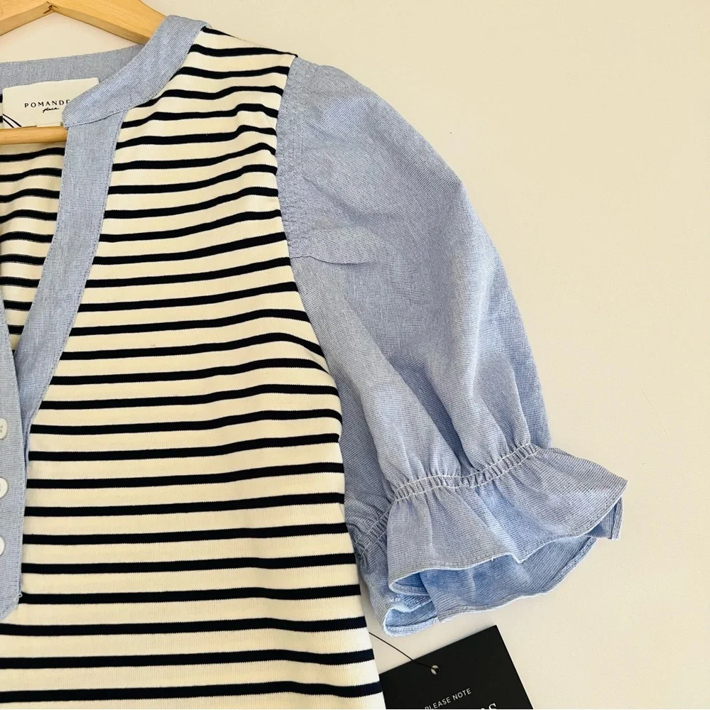 NWOT Tuckernuck POMANDER PLACE Navy Stripe Livia Puff Sleeve Top Size: Large - Picture 7 of 14